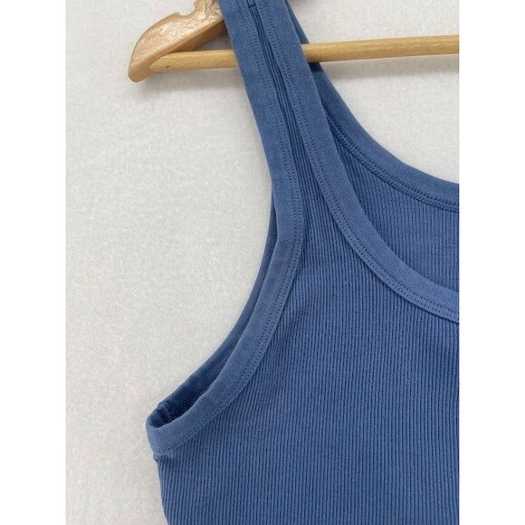 Women's Aerie Blue Tank Top Crop Size XL Ribbed Hook & Eye Closure - Picture 3 of 5